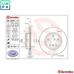 2x BRAKE DISC 09.9581.11 FOR BMW X3/SAV/E83 N47D20C/A N46B20B M47D20 2.0L 4cyl - Picture 1 of 10