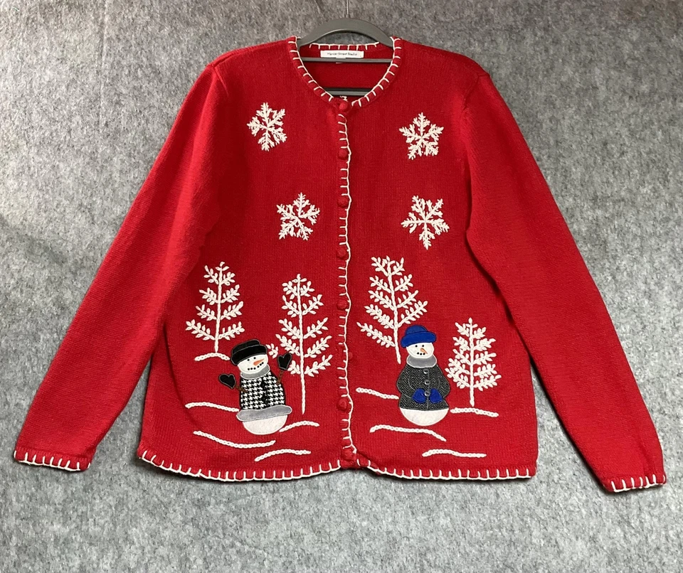 Suéter Mercer Street Studio Mujer Grande Rojo Muñeco de Nieve Navidad Cárdigan Vacaciones Foto 1 de 4