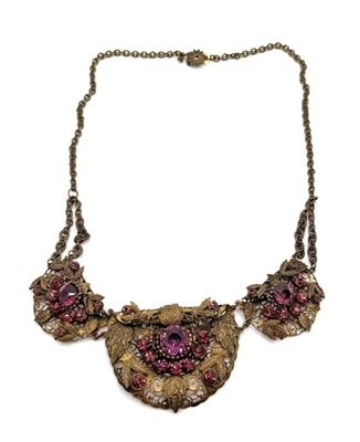 Art Deco Czech Amethyst Rhinestone Statement Necklace - Image 1 of 4