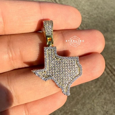 Colgante Texas Iced Chapado en Oro 14k Circonita cúbica Hip Hop Bling + Cadena Cuerda Antideslustre Foto 1 de 2