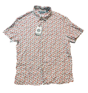 Perry Ellis Shirt Mens XL Red Linen Short Sleeve Untucked Citrus Print - Picture 1 of 10