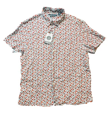Perry Ellis Shirt Mens XL Red Linen Short Sleeve Untucked Citrus Print - Image 1 of 4
