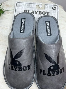 Playboy Herren Neu mit Etikett Leder Hausschuhe grau Hartsohlen Memory Foam Größe 9/10  - Bild 1 von 8