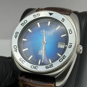 Fossil Blue 100 Meters Men’s Watch Quartz AM-3680 Date Dial Steel Working 38mm - Picture 1 of 20
