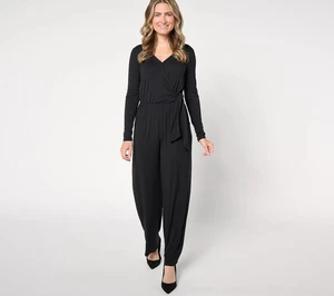 Attitudes by Renee Size XS Regular Knit Wrap Jumpsuit BLACK A663627 - Foto 1 di 1