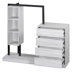 4 Drawers+3 Shelves Wooden Clothes Storage Holder Closet Organizer Wardrobe Rack - Picture 1 of 16