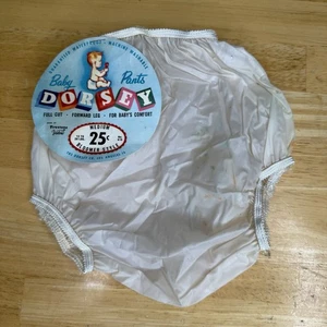 Vintage Baby Plastik Gummi Baby Hose Größe M weiß Windelhülle Dorsey Neu mit Etikett lesen - Bild 1 von 13