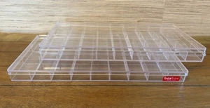 2 Clear Plastic Storage Boxes  w 27 Compartments 13x7x1 Inches w/Removable Lid - Picture 1 of 10