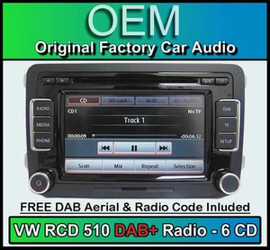 VW Tiguan DAB+ car stereo, RCD 510 DAB+ radio 6 CD changer, touchscreen SD card - Picture 1 of 7