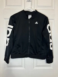 Adidas Track Jacket Girls XL (16) Black White Girls Youth Size Full Zip Athletic - Picture 1 of 2