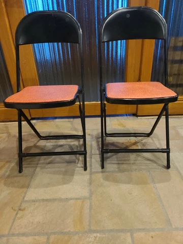 Mid-Century Modern Hampden Metal Folding Chairs | Pair of 2 | Red + Black Cover