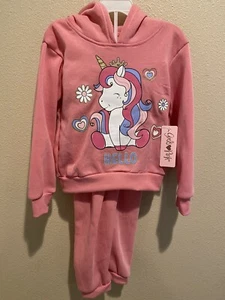 Unicorn Fleece Sweatshirt Pants Outfit Girls Love Pink Kids Brand New Sz 5 - Picture 1 of 2