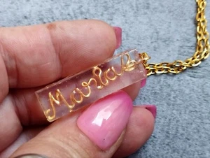 Custom Name Wire And Resin Charm Personalised Bar Necklace Best Gift - Picture 1 of 8