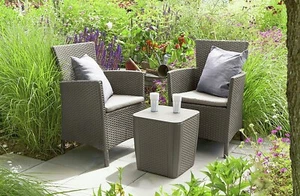 Keter Iowa 2 Seater Rattan Effect Garden Bistro Set Cream | Outdoor Patio Set - Picture 1 of 7