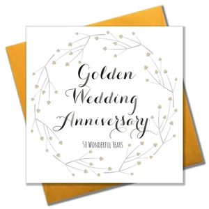 Wedding Card, Gold Flowers, Golden Wedding Anniversary - Picture 1 of 2