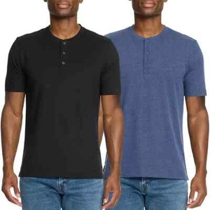 WP Weatherproof Men's 2 Pack Short Sleeve Henley Size Large Black/Blue - Picture 1 of 4