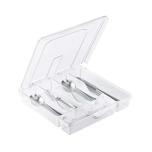 Utensil Holder for Countertop with Lid Plastic Silverware Tray for Drawer 5 C... - Picture 1 of 7
