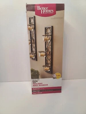 Better Homes And Gardens Set of 2 Black Iron Tealight Wall Sconces  - Image 1 of 4
