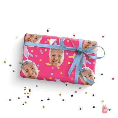 个性化趣味礼品包装纸卷带照片面部切割异想天开的兔子耳朵 — 第 1/4 张图片