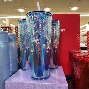 Starbucks Vacanze di Natale 2023 Fiocchi di neve testurizzati blu Venti tazza fredda - Foto 1 di 4