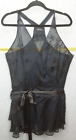 Max Size M Dark Ink Navy Burnt Out Silk Race The Back Wrap Around Long Line Top