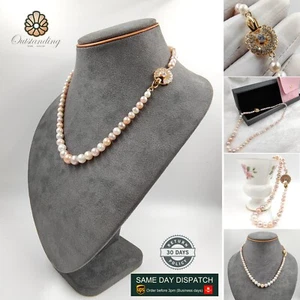 Collar de perlas de 18" de largo de agua salada caramelo Akoya 8 mm cierre de moneda de cristal de 18 quilates regalo - Imagen 1 de 16