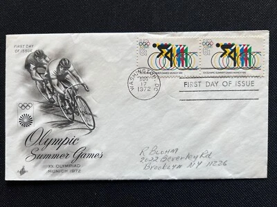 1460 Summer Olympics Cycling (Strip of 2) FDC Art Craft 1972 Washington DC - Image 1 of 2