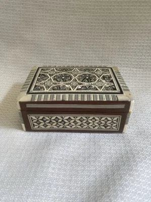 Vintage Wooden Box With Mother Of Pearl And Bone Inlay - Image 1 of 4
