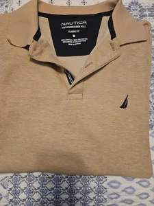 NAUTICA Men's Polo Performance Deck Classic Fit Shirt/BEIGE/Blue Logo/med - Picture 1 of 17
