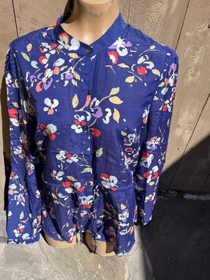 Merona Blue Floral Long Sleeve Button Blouse w/ Waist Tie - Women's Sz M - Image 1 of 4