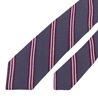 全新 J Crew 领带 58.5x2.5 紧身丝绸羊毛灰色条纹红色银色 美国 B1834 — 第 1/4 张图片