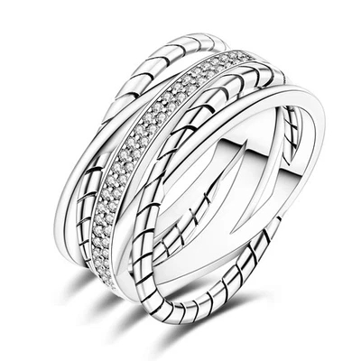 Anillo europeo de plata de ley 925 brillante cuerda multicapa para mujer joyería Foto 1 de 4