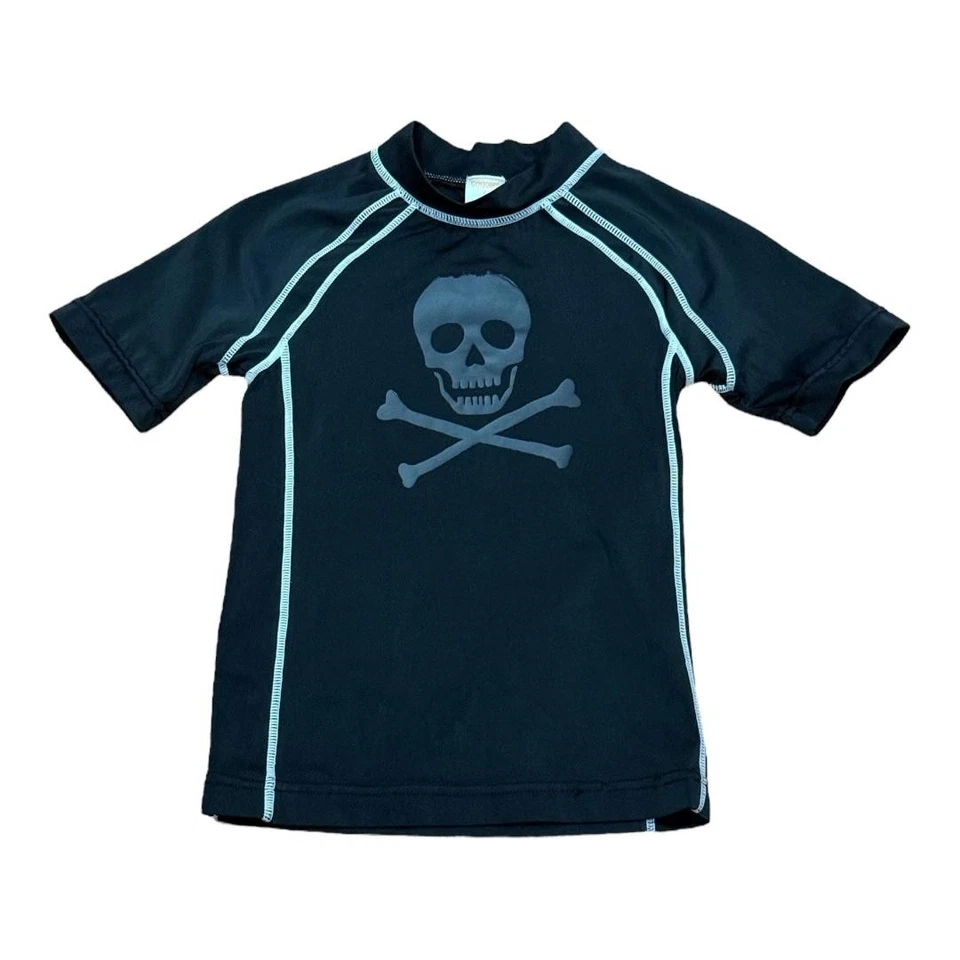 Camisa Gymboree Antierupciones Niños 6 Negra Natación Calavera Huesos Cruzados Manga Corta Foto 1 de 4