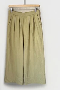 Free People Beach Light Khaki Pleated Cotton Wide Leg Pants - Picture 1 of 8
