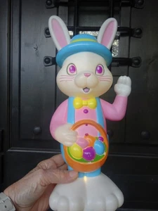 Easter Bunny Blow Mold Gemmy Table Top Easter Basket Light Up Spring Rabbit Boy - Picture 1 of 9