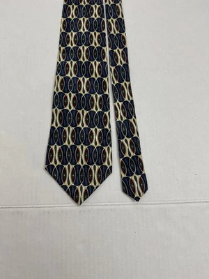 J.T. Corbata de cuello Beckett para hombre ancha azul dorado rojo geométrica toda seda hecha en EE. UU. C4 Foto 1 de 4