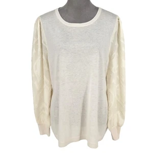 Loft Sweater Womens XL Ivory Sheer Lace Puff Sleeves Wool Blend Lightweight New - Picture 1 of 15