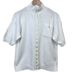 Diane von Furstenberg Gr. 6 Vintage weiß Knopfleiste Kurzarm Pullover  - Bild 1 von 7