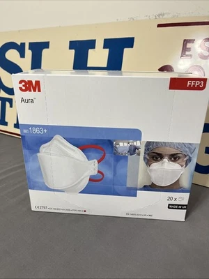 3M Aura 1863+ FFP3 Face Masks Box Of 20 Disposable Masks Expiry Date 2026 *NEW* - Image 1 of 4