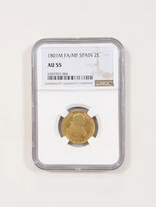 1801 M FA/MF Spanien Karl IV 2 Escudos Goldmünze NGC AU55 - Spanien 2E Mexiko - Bild 1 von 4