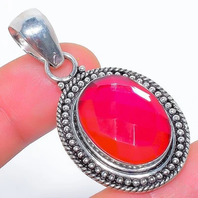 Colgante de diseño antiguo hecho a mano con piedras preciosas de topacio místico de fuego rosa 1,9" S6148 Foto 1 de 3