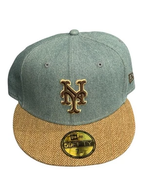 New Era New York Mets Blue Denim Brown Tweed 59FIFTY Fitted Hat Mens Size 7 1/2 - Image 1 of 2