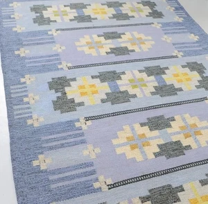 Blue Flat weave Scandinavian Swedish Kilim Rug for Living Room Area Rug Bedroom - Picture 1 of 7