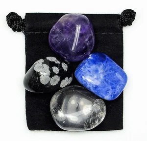 MEDITATION Tumbled Crystal Healing Set = 4 Stones + Pouch + Description - Picture 1 of 2