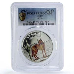 Niger 1000 francs Predators Animals Coyote Dog Fauna PR69 PCGS silver coin 2013 - Picture 1 of 2