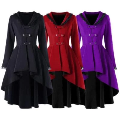 Mujer Encaje Gótico Alto Bajo Trinchera Victoriana Steampunk Medieval Chaqueta Abrigo Top Foto 1 de 4