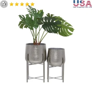 Metal Planter Set 2 Pcs W/ Removable Stand Modern Indoor Decor Unique Design New - Picture 1 of 11