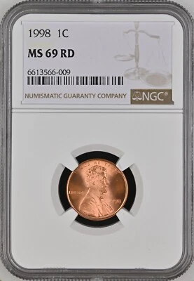 1998  1C RD  Lincoln Memorial One Cent  NGC MS69RD  6613566-009 - Image 1 of 2