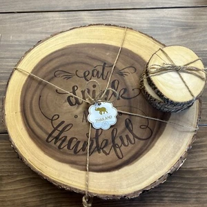 Meritage Round Wood Server Cutting Board + Coaster Set Party Cheese Charcuterie - Picture 1 of 15