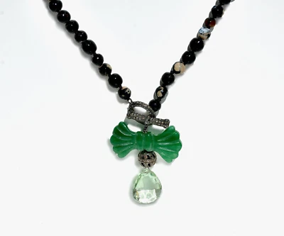 Collar de plata 925 con diamantes y aventurina Agatha lágrima gota declaración palanca Foto 1 de 4